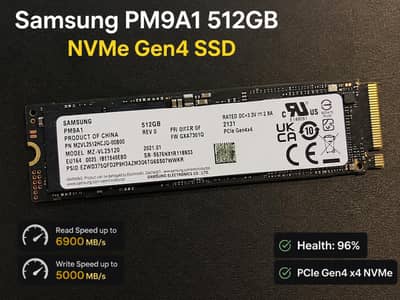 Samsung GEN4 PM9A1 512 GB | 6,900 MB/s | DDR4 512mb Cache | 96% Health
