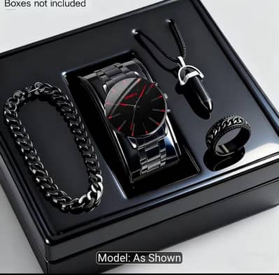 4pcs Fashion Men's Round Quartz Watch Set