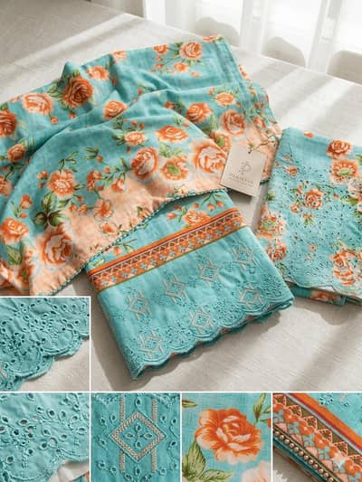 Brand New Chikankari & Embroidered Lawn Dress (3-Piece Unstitched)