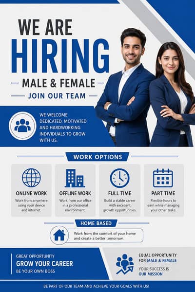 hiring now male and female for work