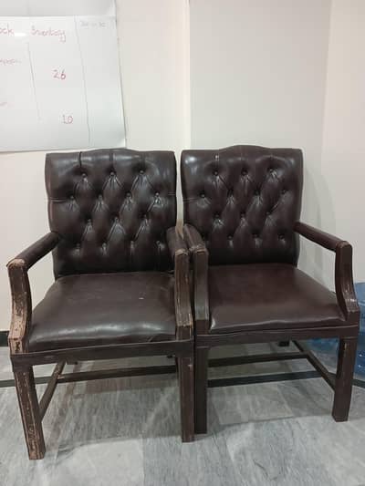2 Leather Office/Guest Chairs – Button Tufted – Dark Brown (Set of 2)