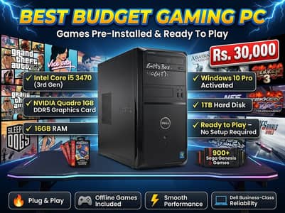 “Dell i5 3rd Gen Tower PC 16GB RAM 1TB HDD GPU 1GB | Games Installed”