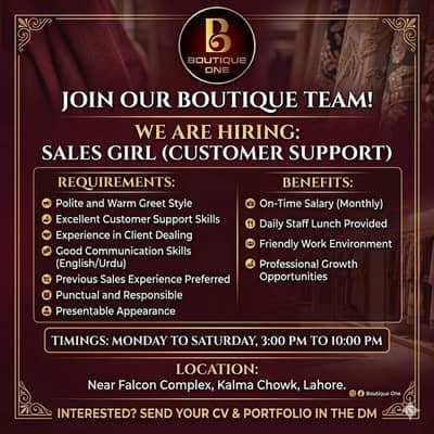 Hiring Sales Girl for a Clothing Brand