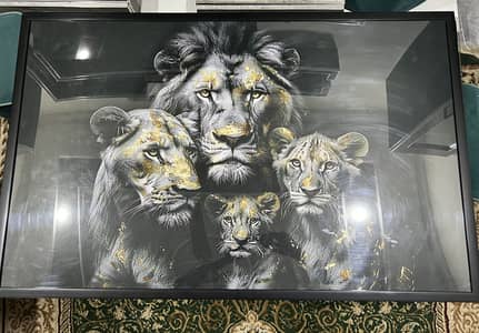 Premium Framed lion family wall art painting Modern Luxury Home Decor