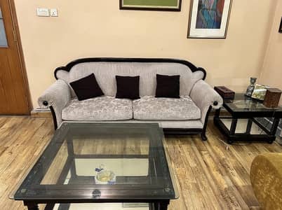 Wooden Sofa Set 3+2+1 Seater with Poshish – Excellent Condition
