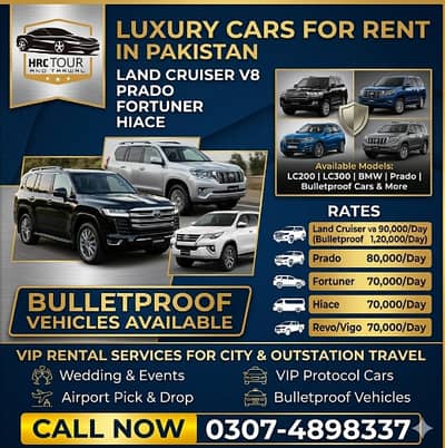 Bulletproof & Luxury Cars for Rent Lahore | V8, Fortuner Available