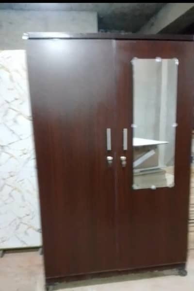 2 door 6 foot wooden wardrobe with mirror + wheels - lahore