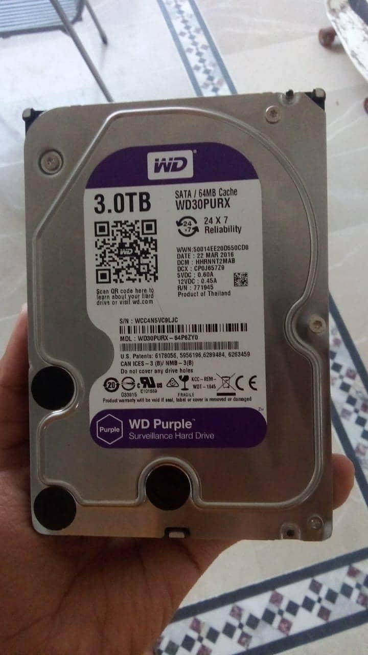 WD Purple 3TB Hard Drive For CCTV DVR/NVR & PC | 100% Health 0