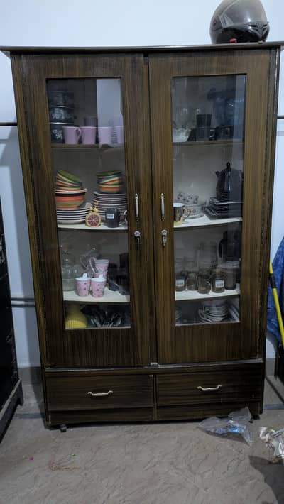 Wooden Crockery Cabinet / Glass Door Showcase - Good Condition 10/10