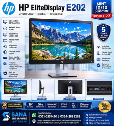 Qty Available~Hp Elite E202 20" HDMI Port IPS Fresh LED~Import Stock