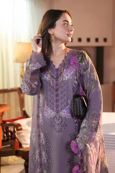 Lilac Embroidered 3-piece Unstitched suit of woman