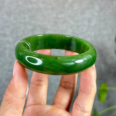 Natural Deep Green Nephrite Jade Round Bangle Bracelet