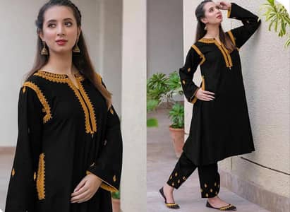 Black lenin Embridered 2 piece Suit for women