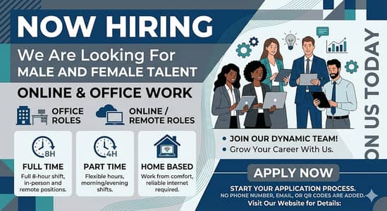 part time/Full time/ Home base/Office work