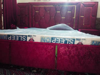 velvet frame Bed set metras two side tables.