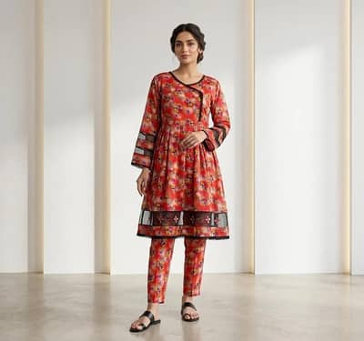 Multicolor Lawn Printed Frock & Trouser Set