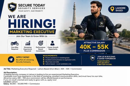 Marketing Executive Required (Own Bike) – Lahore