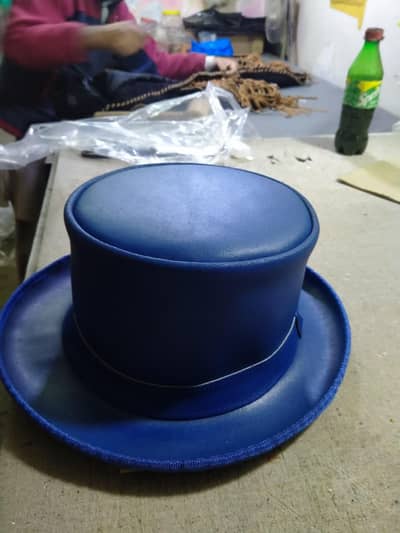 handmade blue leather top hat