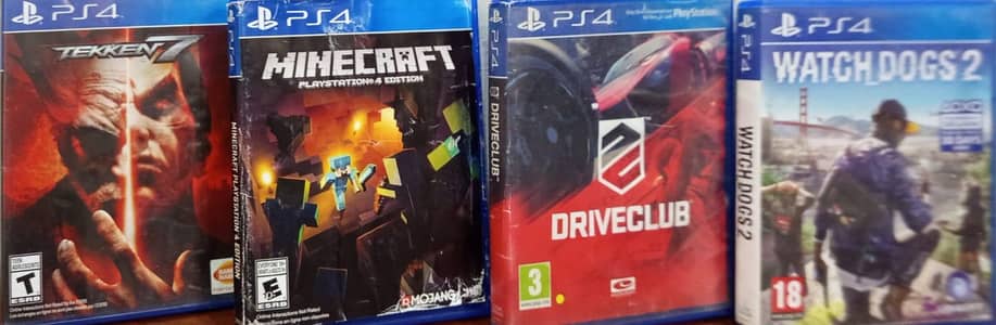 PS4 games CD Minecraft, drive club, watch dogs 2, tekken 7