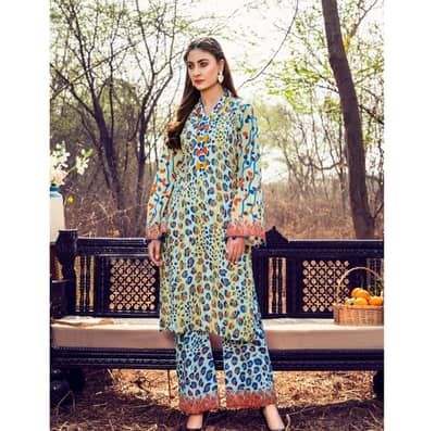 Premium Safa Noor 2 Pcs Unstitched Lawn Suit Blue