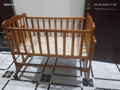 *Wooden Baby Cot / Palna with Mattress - Wheel Wali*