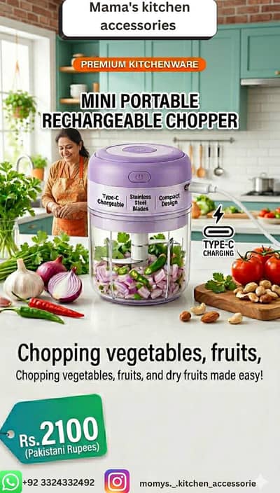 mom's kitchen best portable c type chargeable chopper beat quality