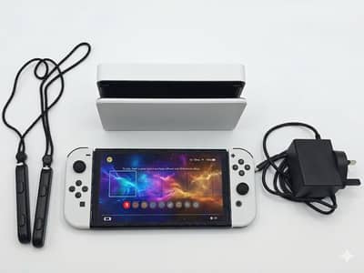 Nintendo Switch OLED with Charger, Dock, Wrist Strap, Pouch, Protector