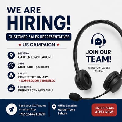  Customer Sales Representatives (CSR) Required – US Campaign
