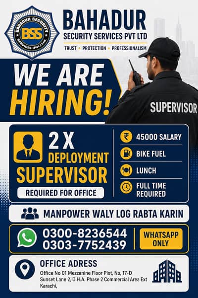 Manpower Supervisors Required urgently