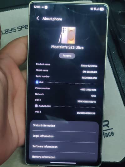 Samsung Mobile S25 Ultra PTA Official Approved 12/512