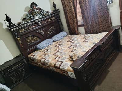 King Size sheesham wood Bed Set+2 side table +dressing / Royal Carved