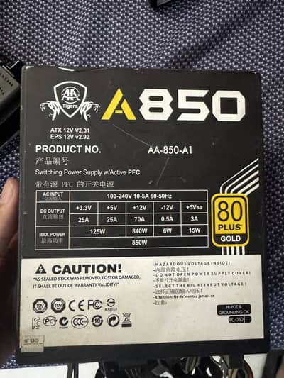 AA-Tigers 850W 80+ Gold Power Supply (AA-850-A1) - Working