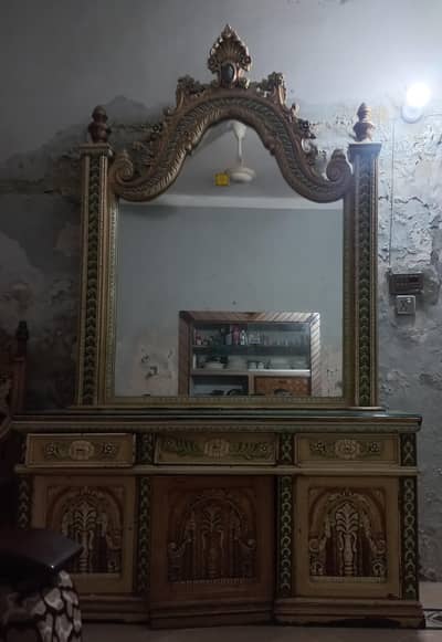 Elegant Carved Wooden Console Table with Large Mirror for Sale