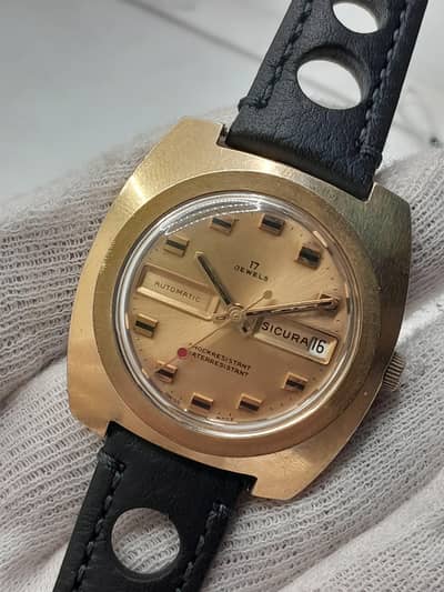 vintage sicura automatic original swiss watch case gold platet
