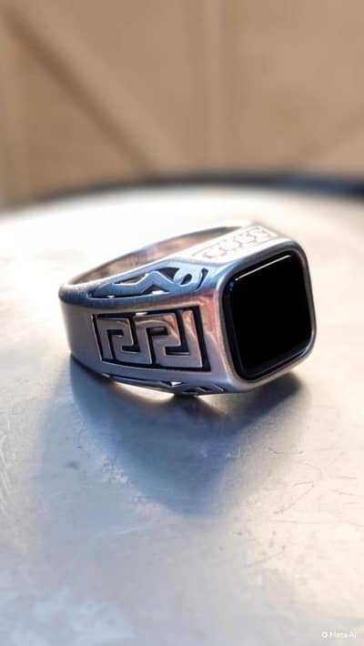 Men's Steel Ring Silver colour Black Engraving