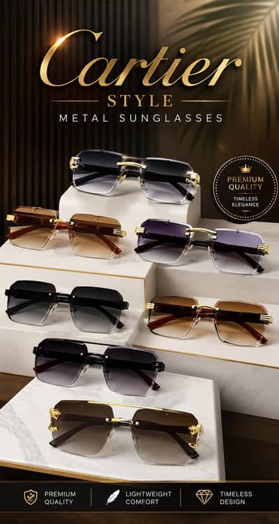 Cartier Rimless Metal Sunglasses | Luxury Premium Look | COD Available