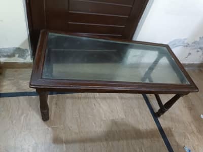 Pure Sheesham Wood (tali) Center Table with Glass Top (Good Condition)