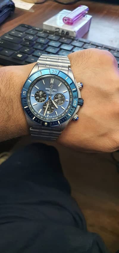 Breitling fresh import blue silver premium level wrist watch