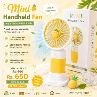 Cute Mini C Type Rechargeable Fan | Portable Hand Fan for Kids