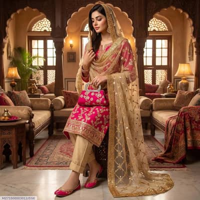 beautiful 3pcs unstitched women embroidered suit