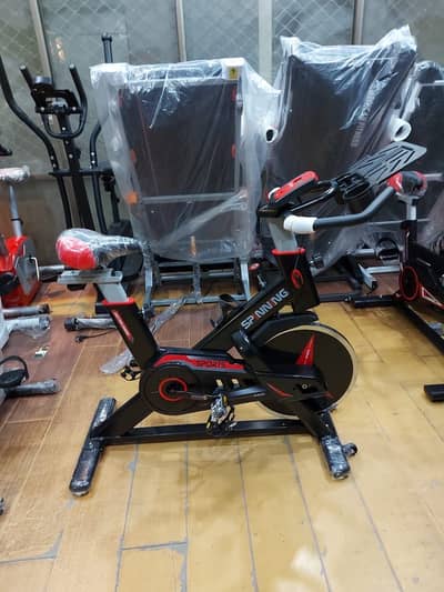 Spin Bike Bench Press Exercise Machine Treadmill Dumbbells Barbell Rod