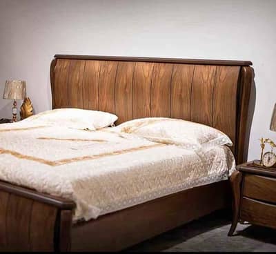 Solid wood bed set king size with side tables dressing