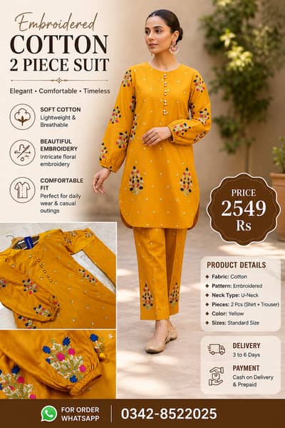 Sunshine Bloom Embroidered Cotton 2-Piece Suit