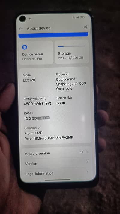 One Plus 9 Pro 12 GB 256 gb
