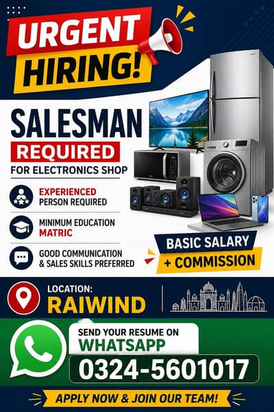 Salesman urgent required for electronics shop