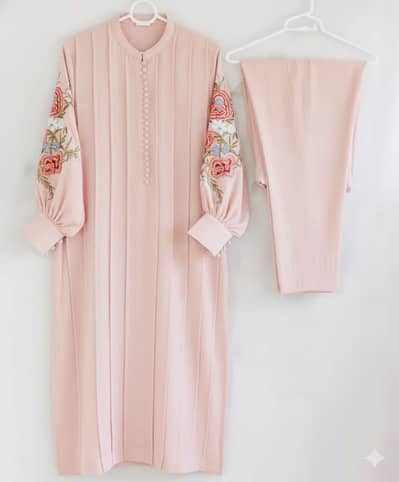 Peach Embroidered linen 2-piece set small to large