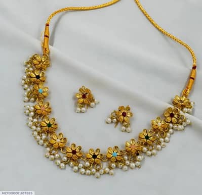 Premium Multi-Color Floral Choker Necklace Set with Earrings