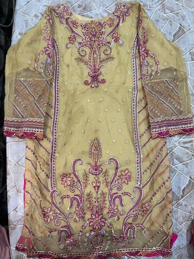 Used three piece stitched suit with full embroidery