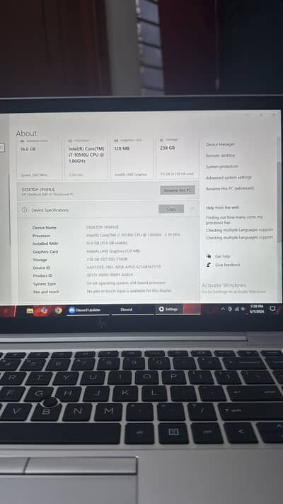 Hp i7 10 gen g7 16gb 256ssd
