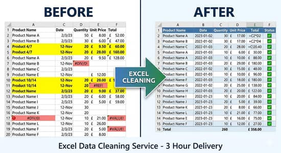 Exel data cleaning . Delivery 3 hours . Rs 500